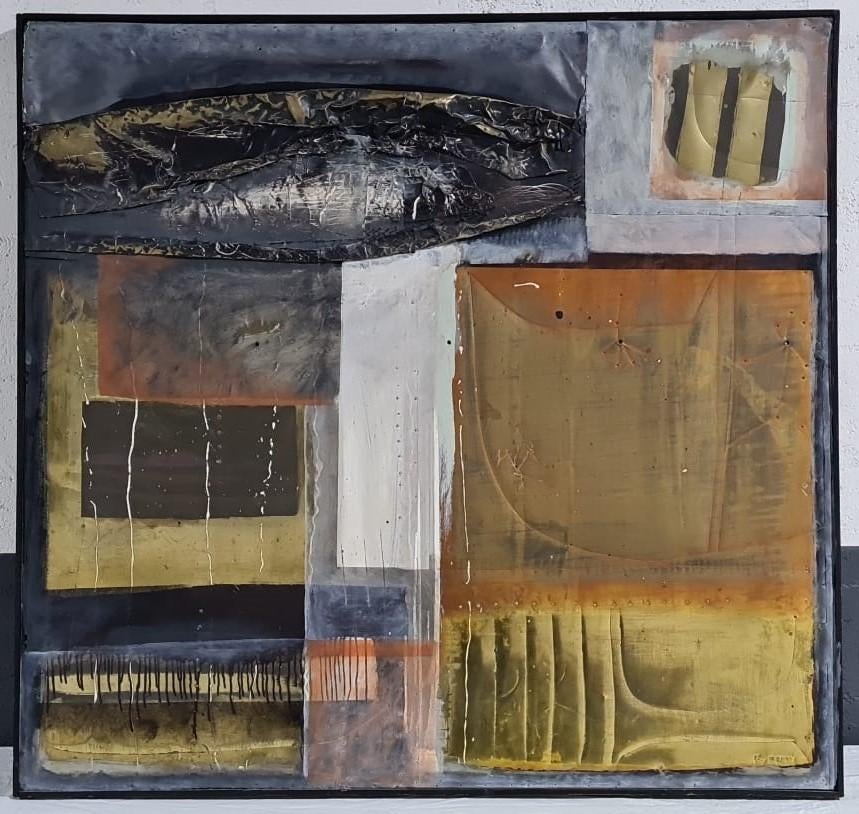 Abstract schilderij, Frits van Eeden, mixed media, 128 x 123, Antiek en Kunst, Kunst | Schilderijen | Abstract, Ophalen
