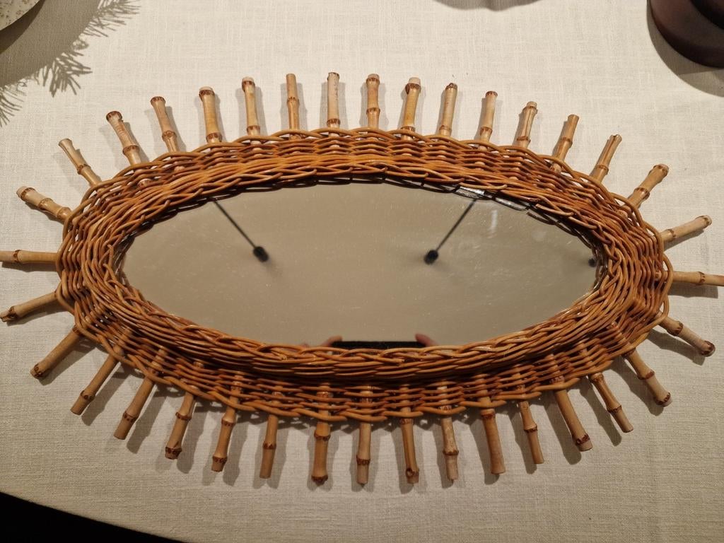 Vintage rotan spiegel, Huis en Inrichting, Ophalen of Verzenden, Zo goed als nieuw
