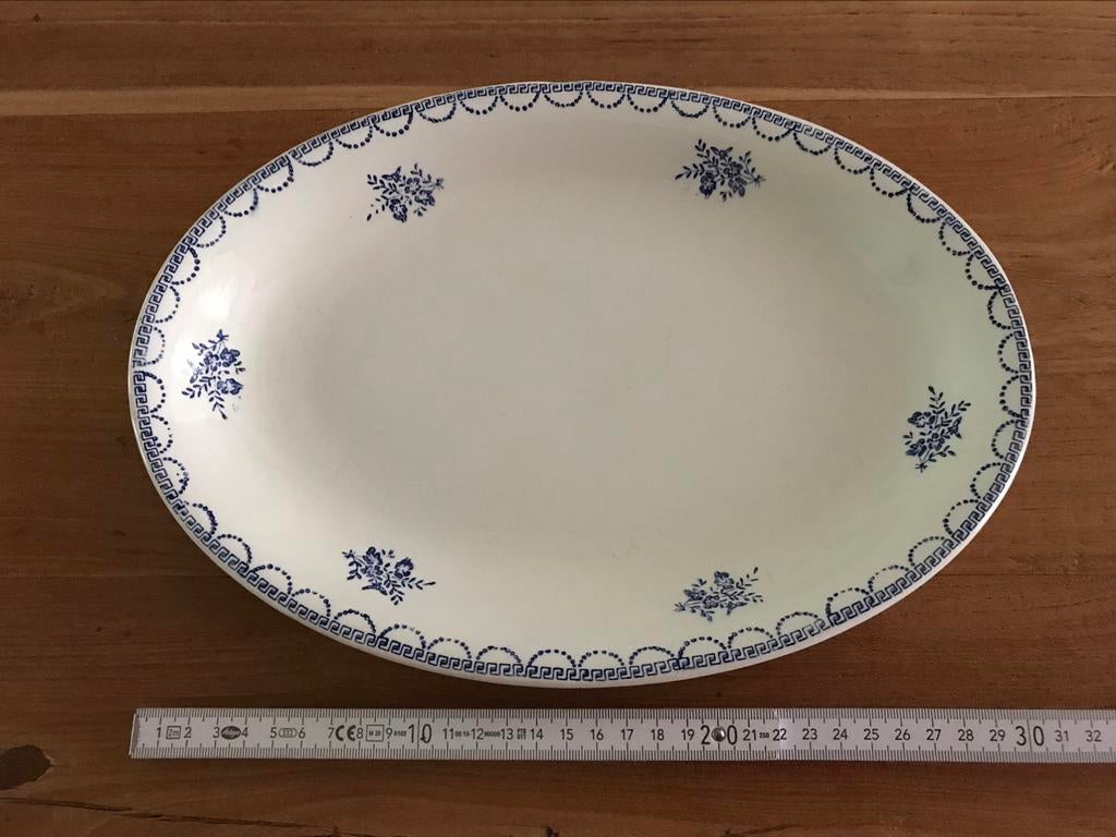 Ceramique St Amand ovalen schotel schaal wit blauw, Enlèvement ou Envoi