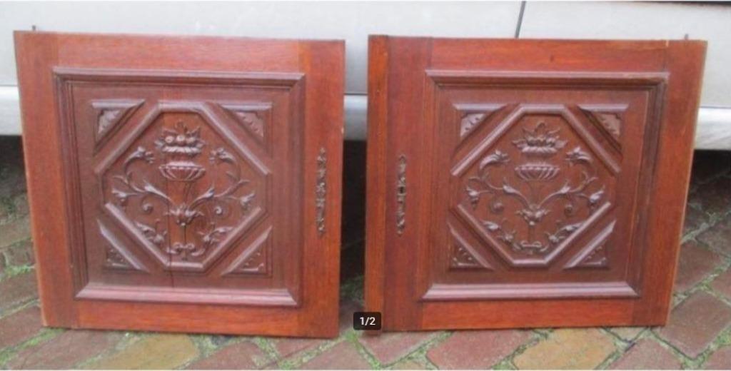 2 Magnifiques ornements de porte en bois anciens - 52x51, Enlèvement ou Envoi