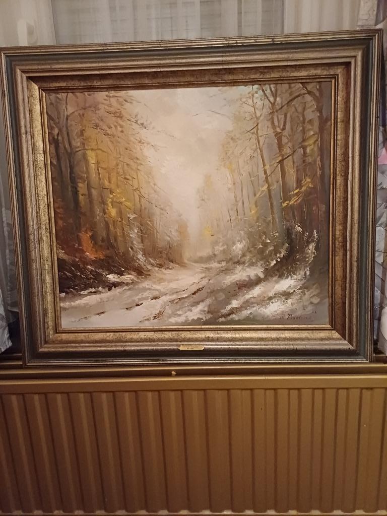 SCHILDERIJ OP HOUTEN PANEEL  -  DREEF IN DE ZON, Antiquités & Art, Art | Peinture | Classique, Enlèvement