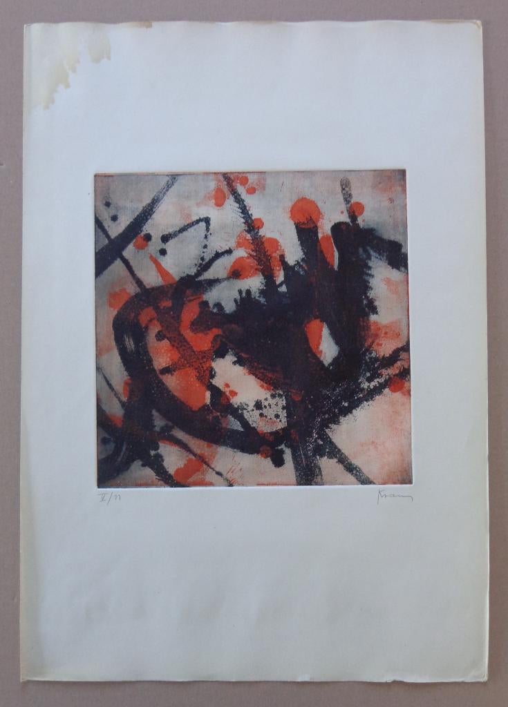 GÜNTHER KRAUS / ABSTRACTIE / KLEURETS / 50x35cm / SIG / 1960, Gesigneerd, Ophalen of Verzenden