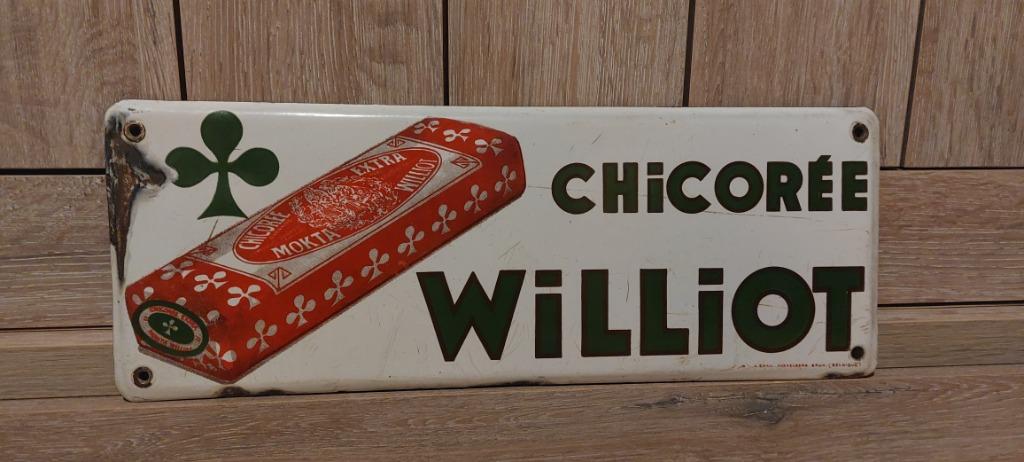 ancienne plaque émaillée Chicorée Williot (amellerie belge), Collections, Enlèvement ou Envoi, Utilisé, Panneau publicitaire