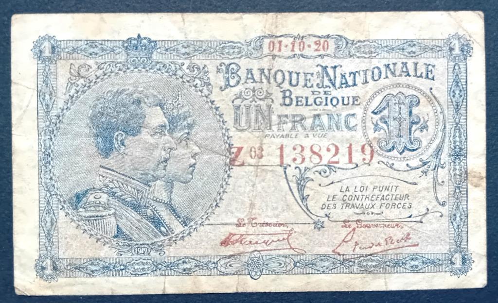 belgie 1 frank model 1919 nationale reeks - 1920, Postzegels en Munten, Bankbiljetten | België, Ophalen of Verzenden, Los biljet