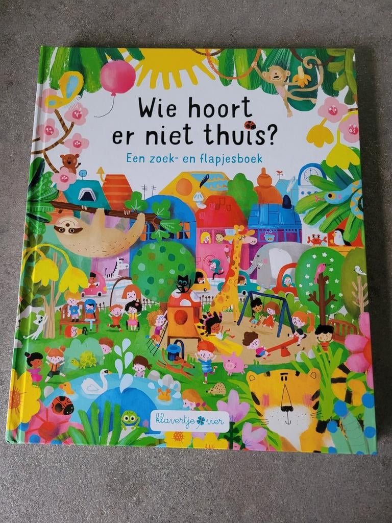 Boek 'Wie hoort er niet thuis' zoek en flapjesboek, Enlèvement, Comme neuf, Livre à déplier, à toucher ou à découvrir