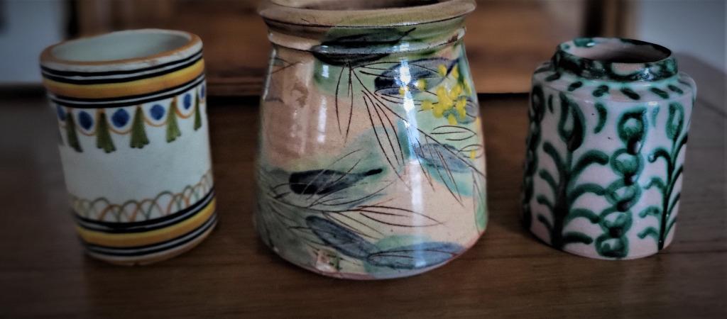 3 antieke keramische potten met de hand beschilderd, Ophalen of Verzenden