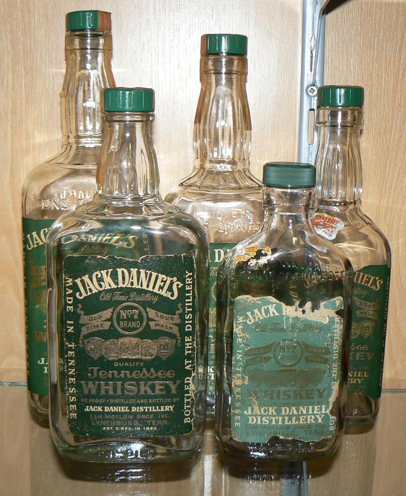 Jack Daniels : lot van 5 oude Green Label flessen, Verzamelen, Glas en Drinkglazen, Gebruikt, Overige typen, Ophalen