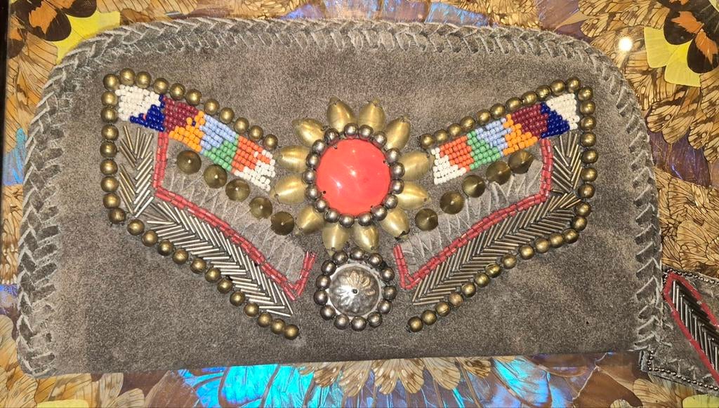 Antik batik suede clutch, Handtassen en Accessoires, Portemonnees, Ophalen of Verzenden