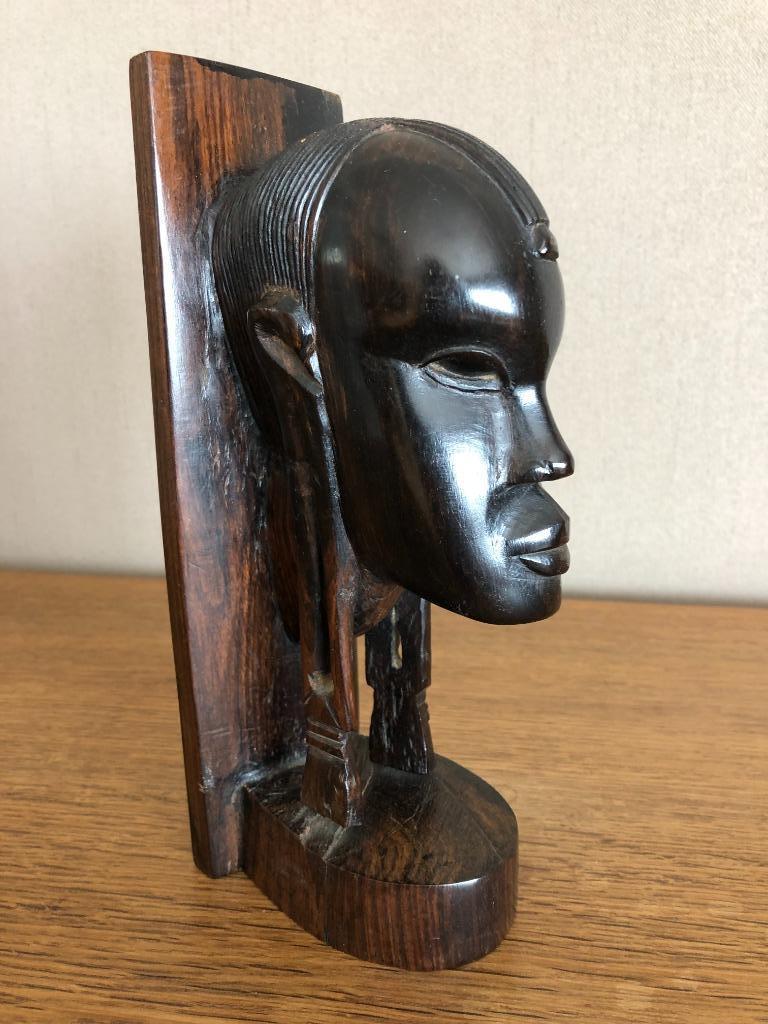 Boekensteun: Afrikaans hoofd in (ebben)hout, Antiek en Kunst, Ophalen