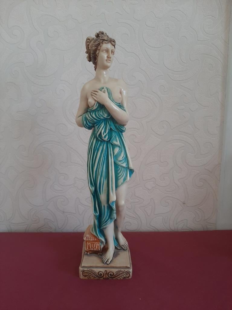 Prachtig Barok geïnsp. beeld–vrouw in turquoise gewaad, Antiek en Kunst, Kunst | Beelden en Houtsnijwerken, Ophalen of Verzenden