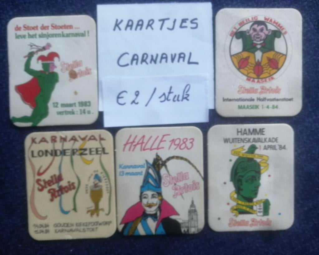 Bierkaartjes Stella Artois - Karnaval - €2/stuk, Enlèvement ou Envoi, Sous-bock, Stella Artois