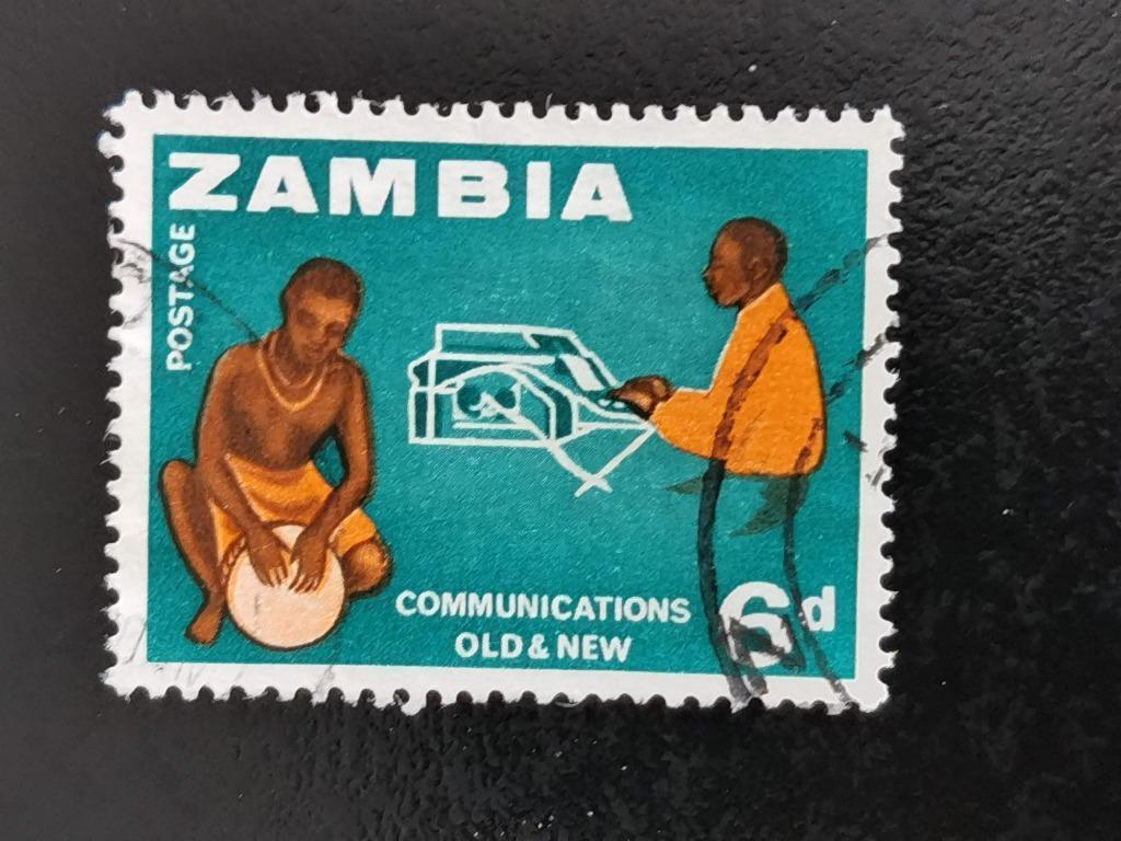 Zambie 1964 - tam tam et télégraphe - communication, Enlèvement ou Envoi, Zambie, Affranchi
