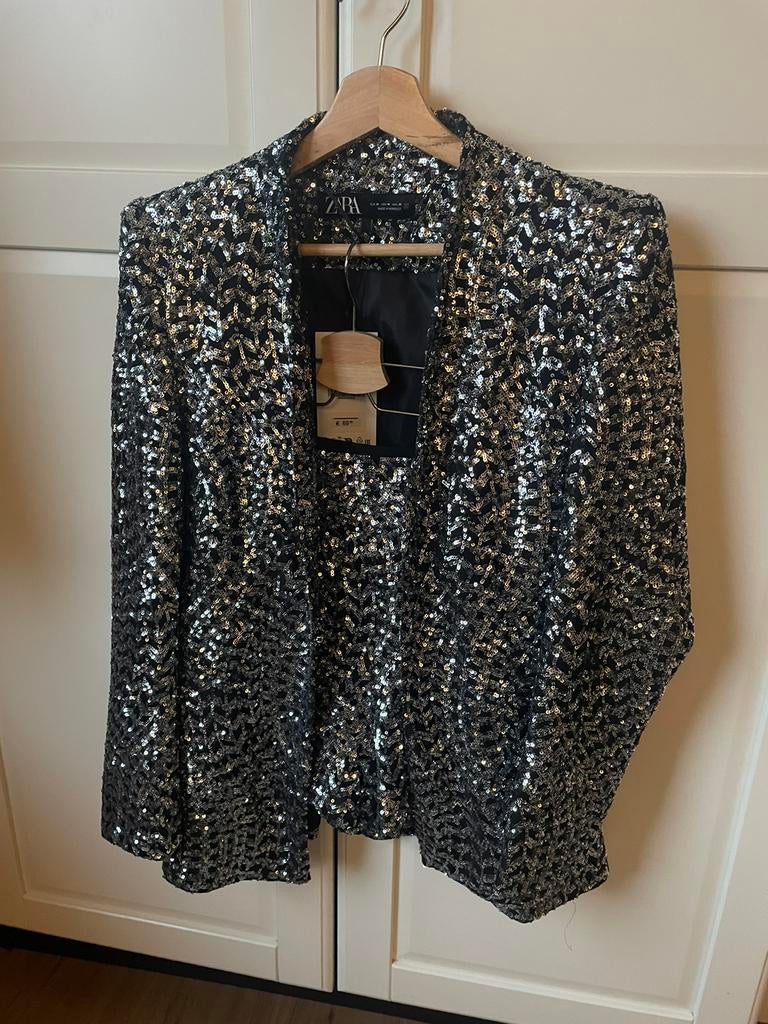Gilet et short taille haute avec paillette argentée, Zara, Enlèvement ou Envoi, Neuf, Taille 38/40 (M)