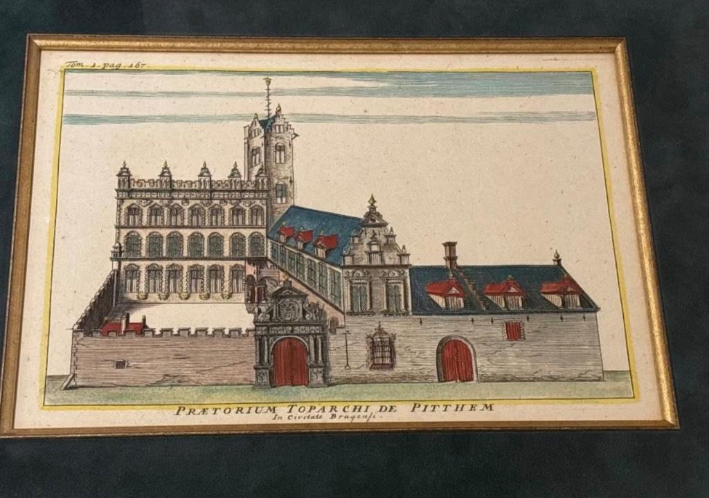 Gravure Sanderus Hof van Pitthem Brugge (1735), Antiek en Kunst, Ophalen of Verzenden