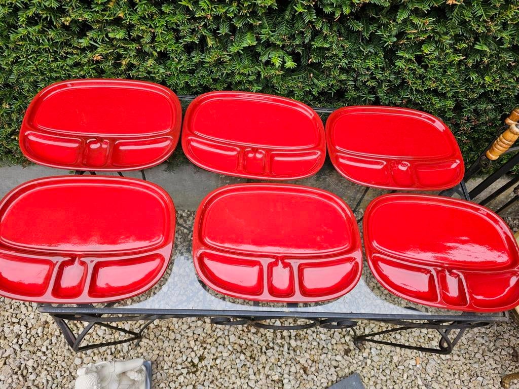 6 vintage fondueborden  staat nr op, Antiek en Kunst, Ophalen