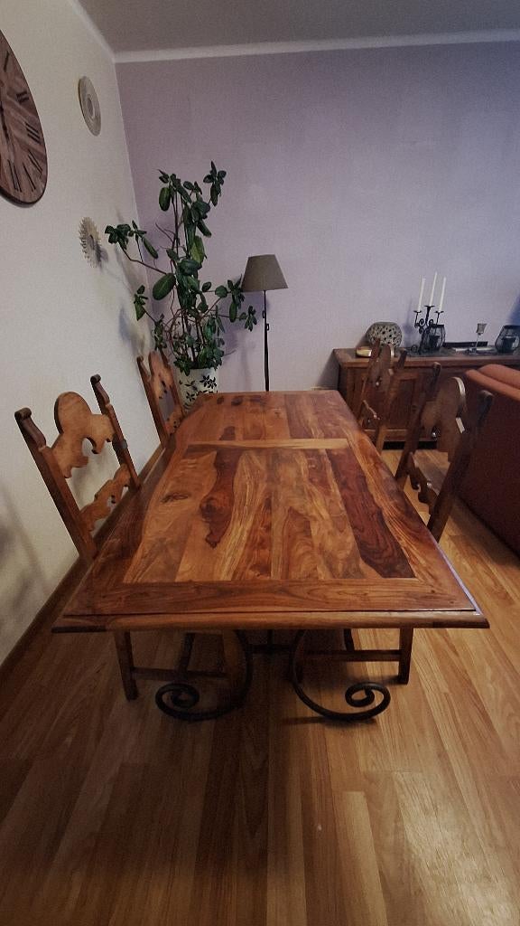 Table à manger bois & fer - 180x90x75, 150 à 200 cm, Cinq personnes ou plus, Comme neuf, Enlèvement