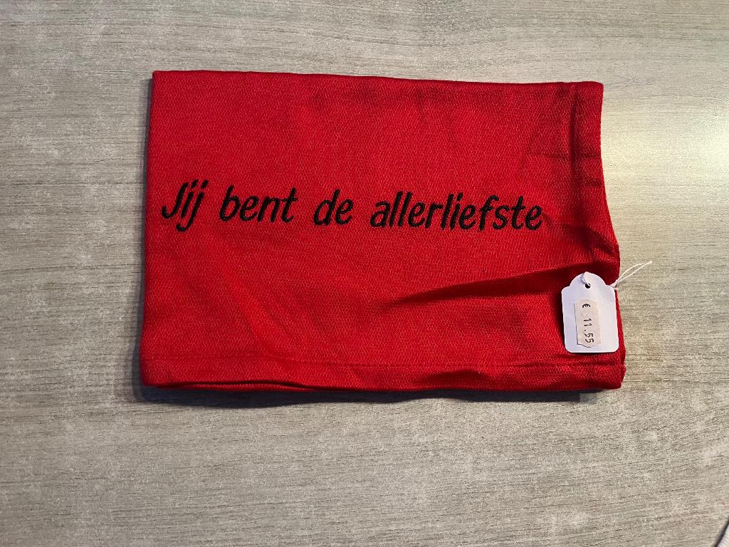 Nieuwe Keukenhanddoek met opschrift, Huis en Inrichting, Keuken | Textiel, Ophalen of Verzenden, Nieuw, Rood, Theedoek of Handdoek