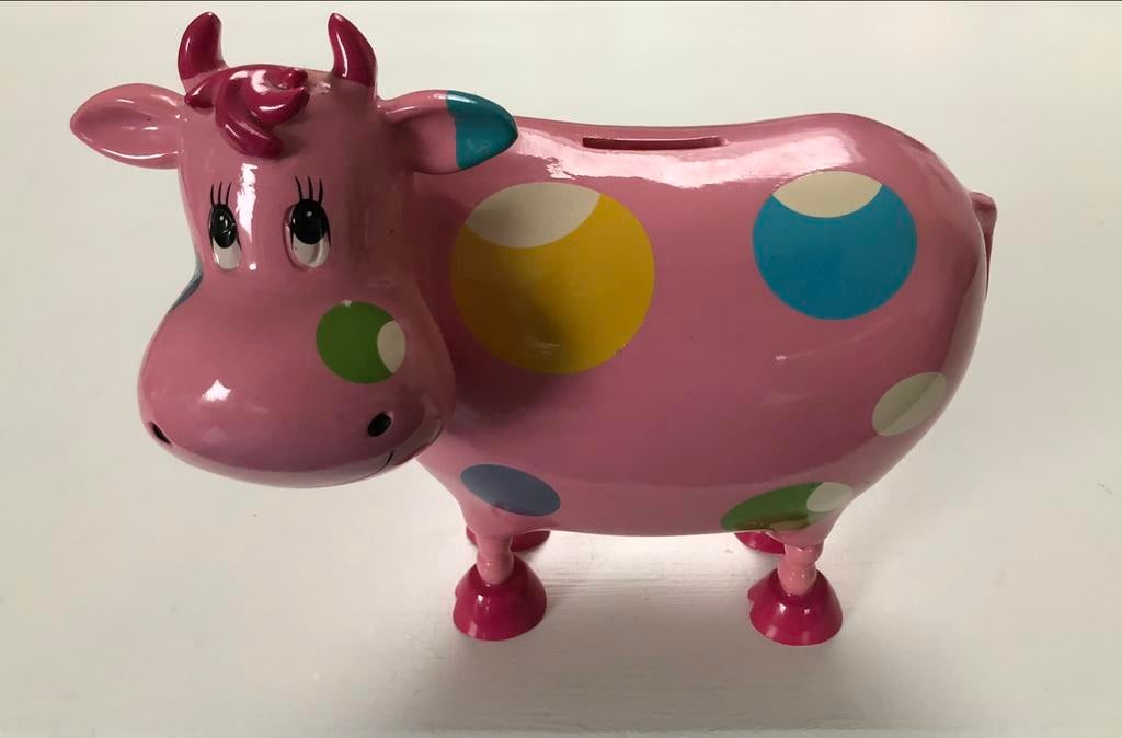 spaarpot decoratie roze koe, Verzamelen, Spaarpotten, Ophalen of Verzenden, Gebruikt, Steen, Aardewerk of Keramiek, Dier
