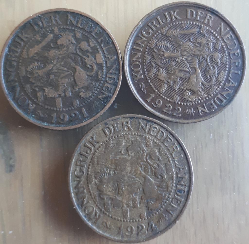 NEDERLAND : ZELDZAME 1 CENT 1924 + 1921 en 1922 KM 152, Ophalen of Verzenden, Koningin Wilhelmina, 1 cent, Setje