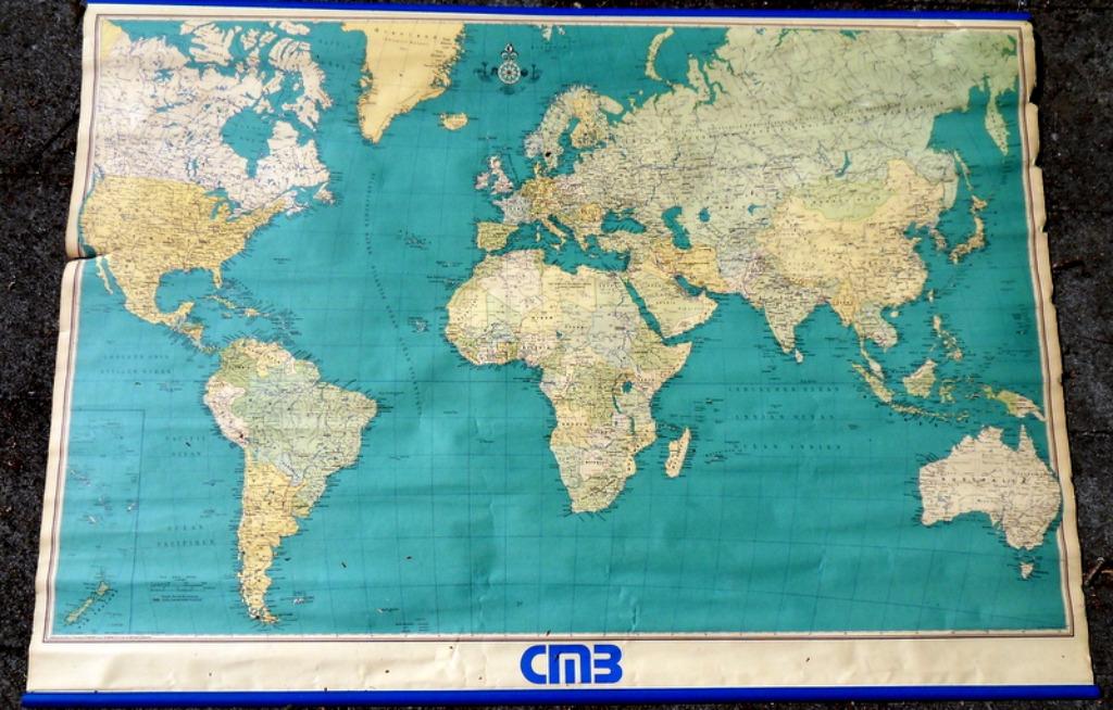 Vintage landkaart, 100*60 cm. CMB, Ophalen, Landkaart, 1800 tot 2000, Wereld