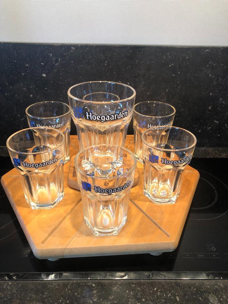 vintage Hoegaarden plateau met 7 glazen, Enlèvement ou Envoi