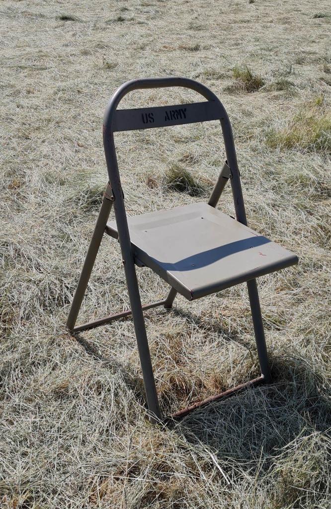 Originele US army vintage ijzeren klapstoel, Autres couleurs, Enlèvement, Utilisé, Métal
