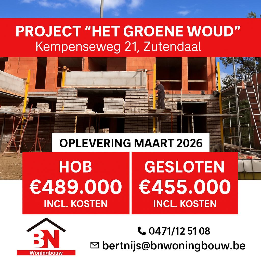 Nieuwbouw project - 2 HOB en 1 gesloten, Immo, Hoekwoning of Tussenwoning, Zutendaal 3690, E30, Verkoop zonder makelaar
