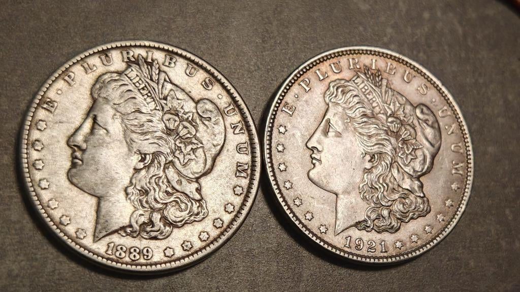 USA, Morgan Dollars 1889+1921,XF+ ,mooi zilver munten, Enlèvement ou Envoi, Amérique du Nord, Série, Argent