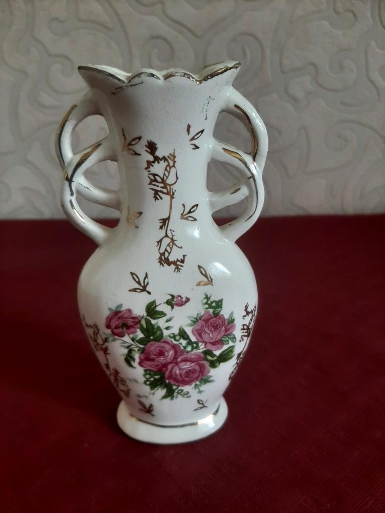 Vase vintage avec motif de rose — avec des accents dorés, Enlèvement ou Envoi