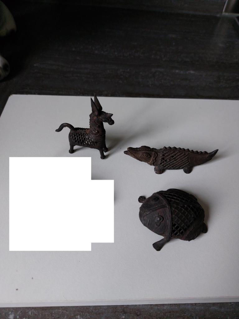Figurines anciennes Dhokra (Inde) crocodile cheval grenouill, Enlèvement ou Envoi