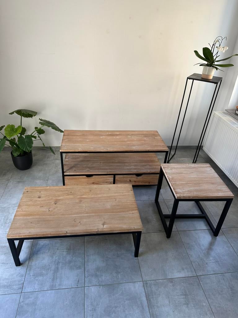 Lot de 3 tables de salon, Maison & Meubles, 100 à 150 cm, Industriele, Comme neuf, Enlèvement