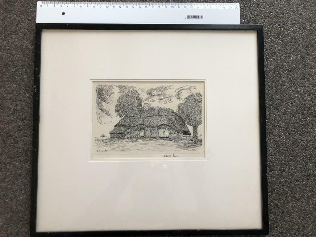 Mooie pentekening / ets “ Kleine Hoeve” door D Frederick, Ophalen of Verzenden