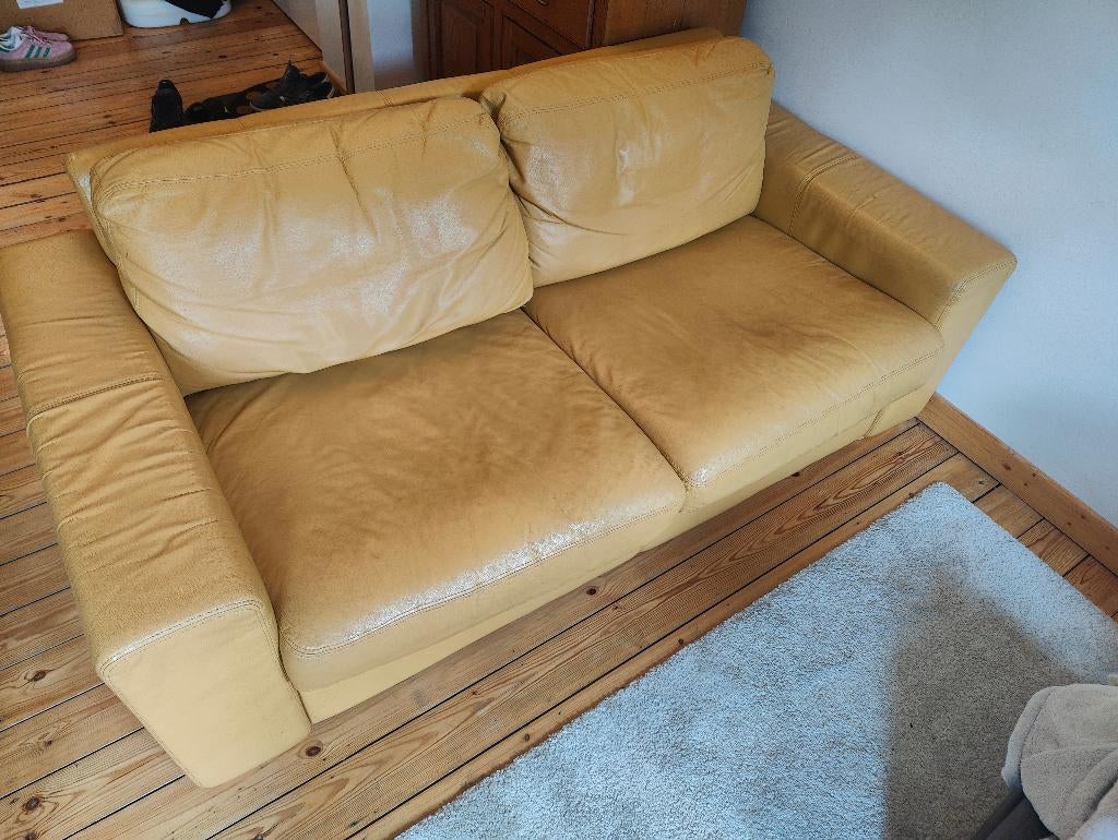 Sofa / Zetel - Leer/Cuir, Huis en Inrichting, Zetels | Zetels, Ophalen, Gebruikt, 150 tot 200 cm, Tweepersoons