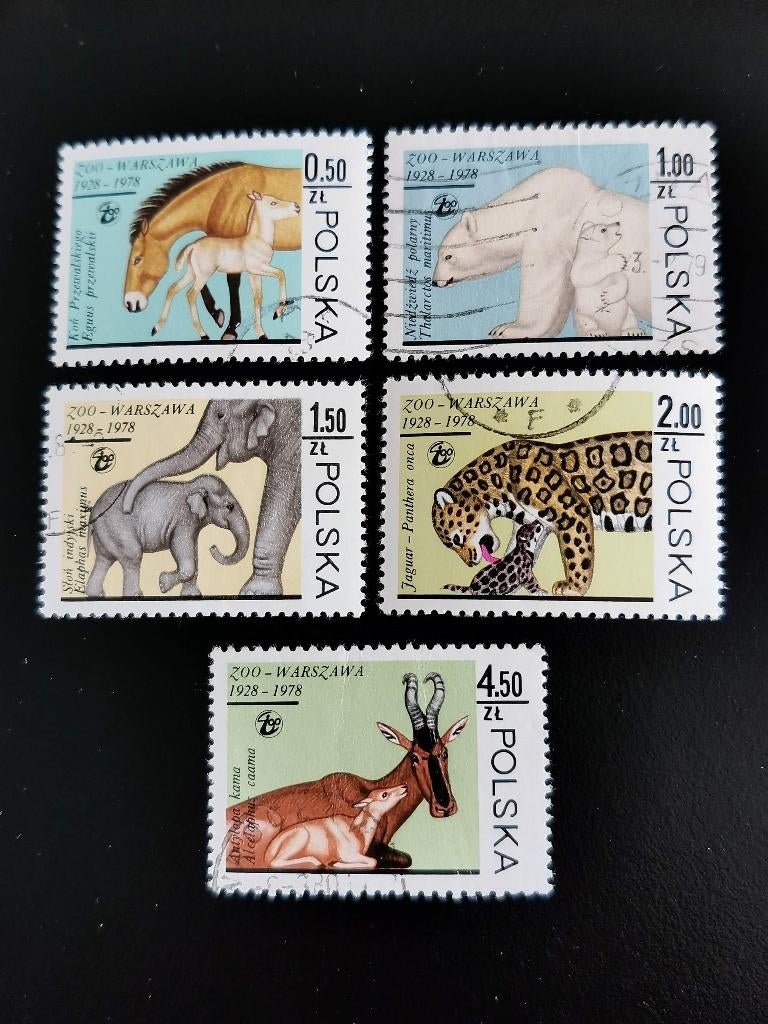 Pologne 1978 - Zoo de Varsovie - ours polaire, éléphant, ..., Enlèvement ou Envoi, Pologne, Affranchi