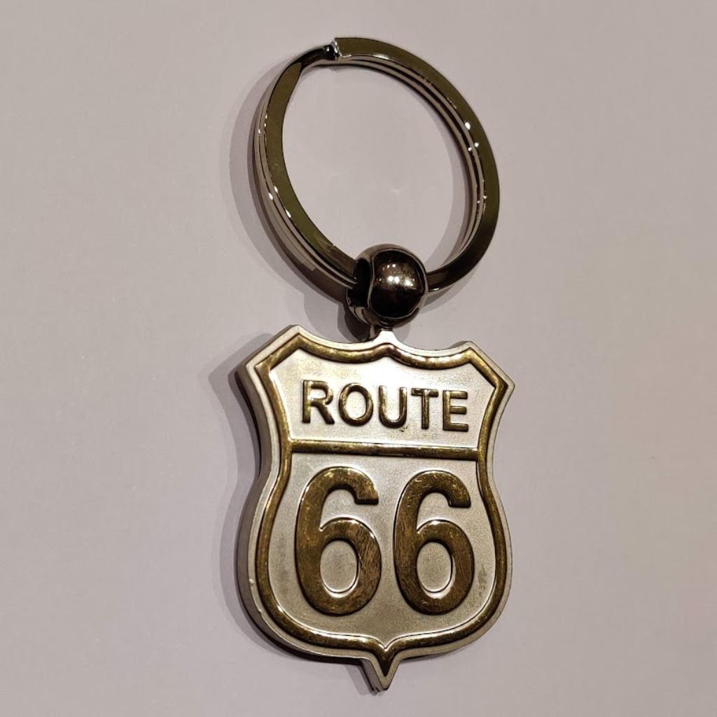 Route 66 Sleutelhanger zilver-goudkleurig, Verzamelen, Ophalen of Verzenden