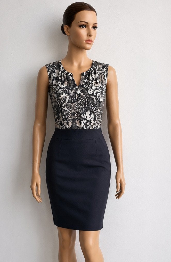 Elegante JBC jurk maat 42 – zwart/wit dessin met steekzakken, Kleding | Dames, Jurken, Ophalen of Verzenden, Maat 42/44 (L), Wit