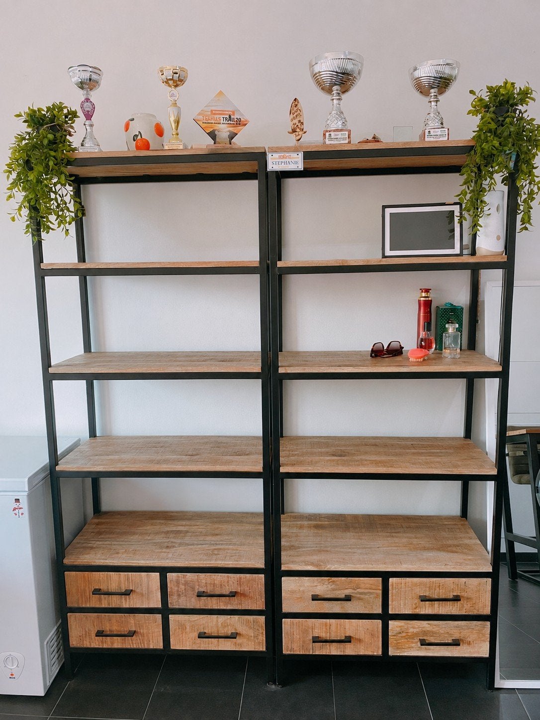 2 étagères en bois, Maison & Meubles, 25 à 50 cm, Comme neuf, 50 à 100 cm, Avec tiroir(s)