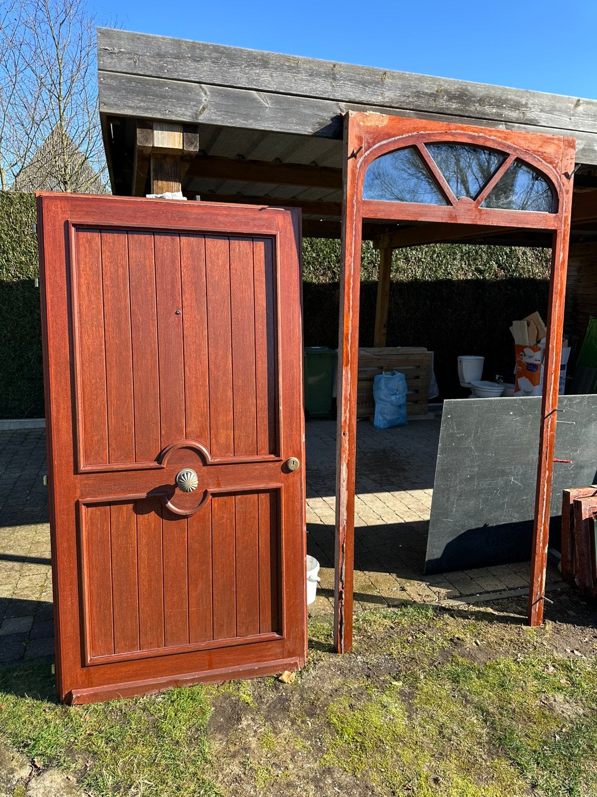 Houten voordeur met omkadering, Porte extérieure, Enlèvement, Utilisé, Verre