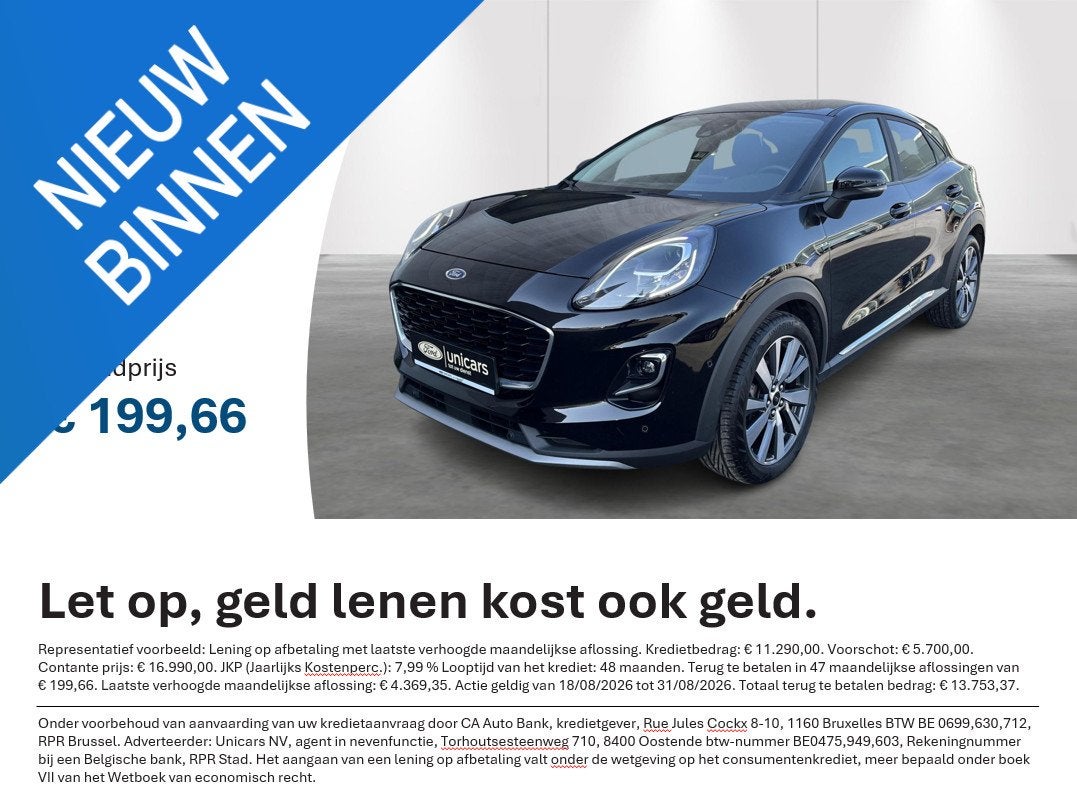 Ford Puma 1.0i Ecoboost MHEV 92kW Aut. Titanium X, Autos, Ford, Achat, Puma, Entreprise, 1404 kg