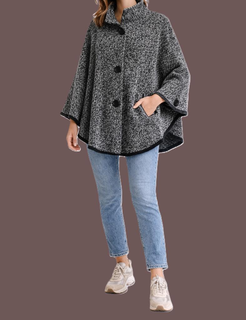Poncho Dina — élégant et intemporel, Dina, Enlèvement ou Envoi, Porté, Gris