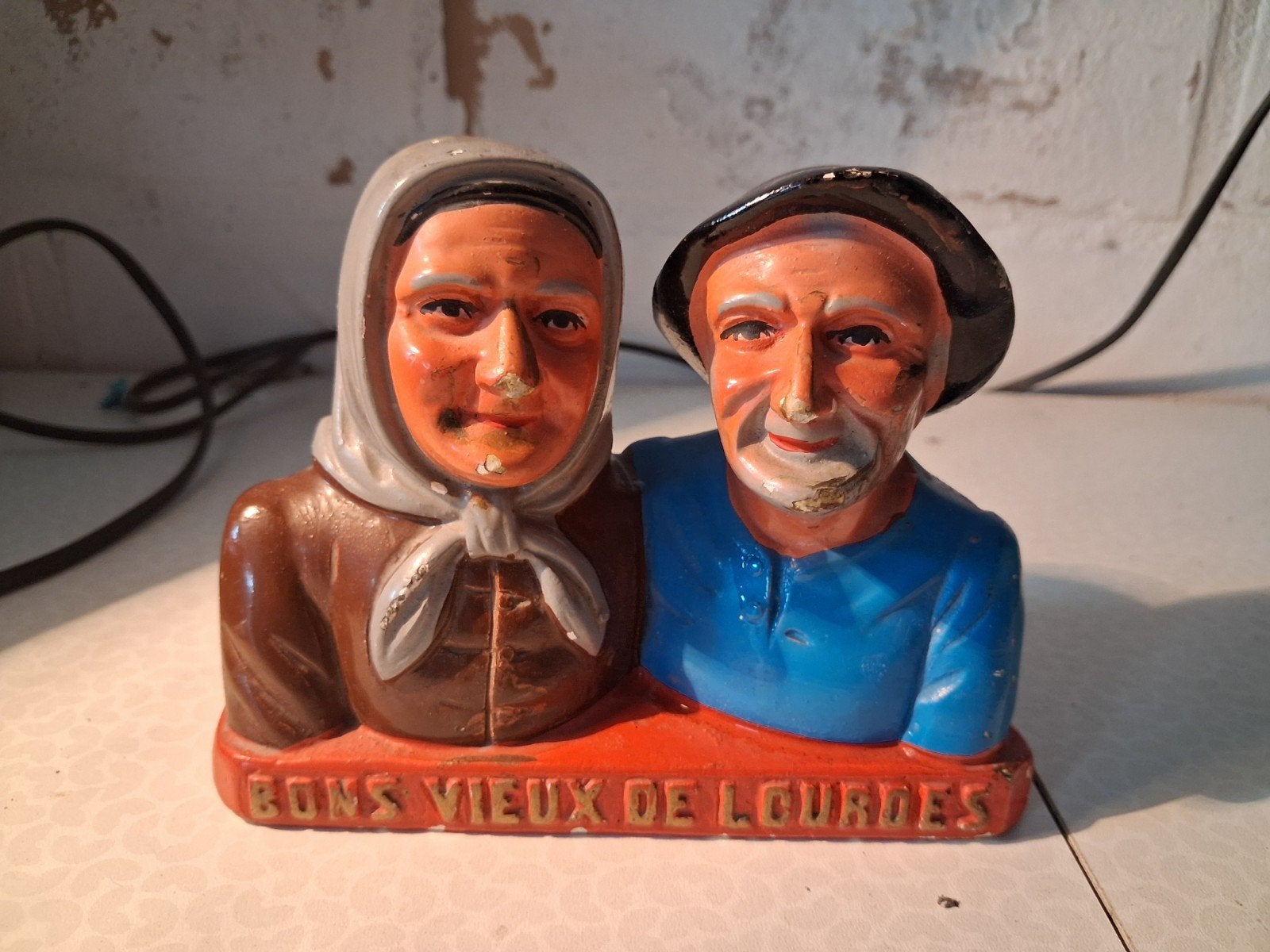 gips Beeld  Frans koppel Lourdes,  Pene A., Ophalen of Verzenden, Gips, Beeld