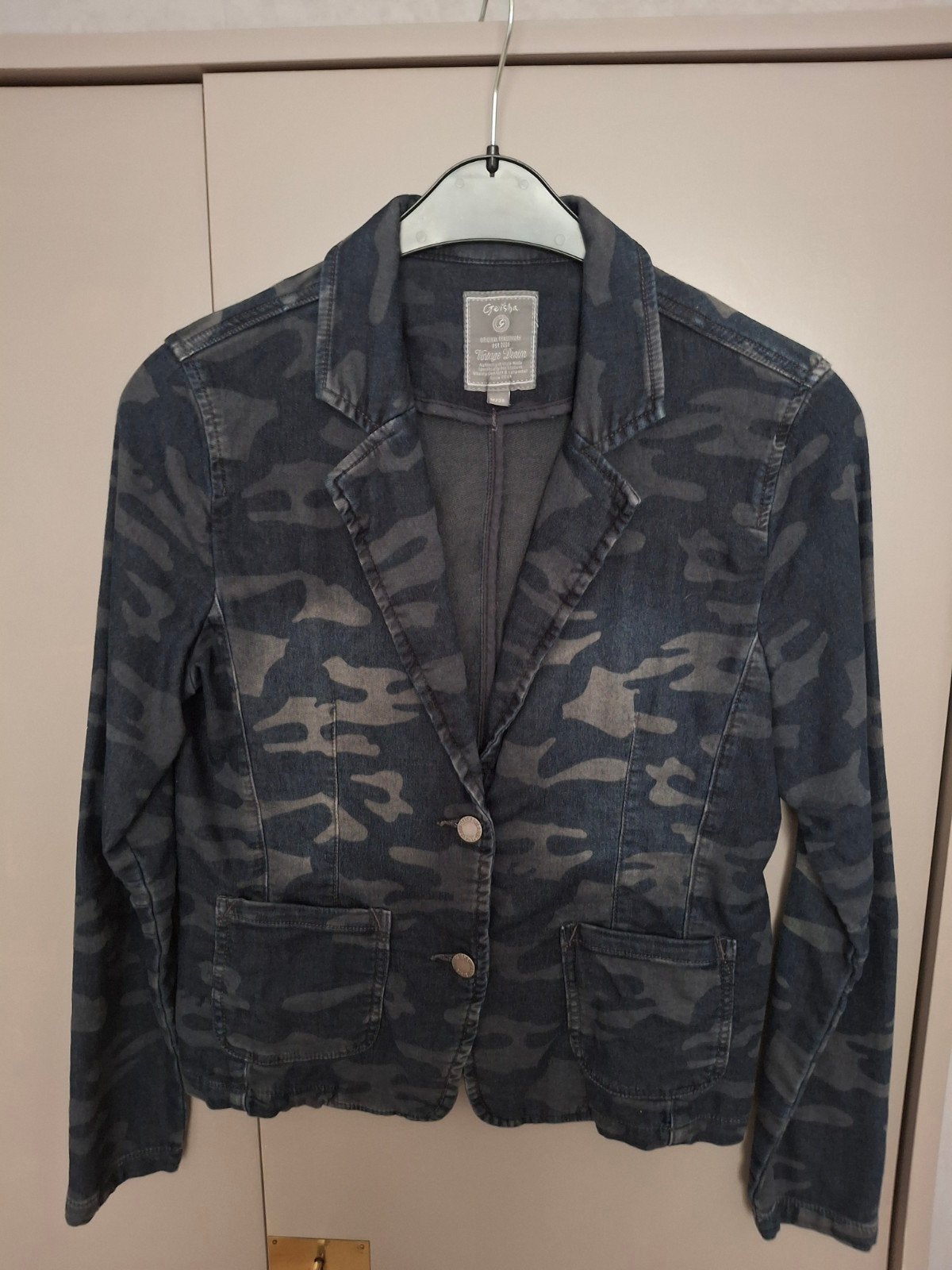 blazervestje blauw/grijs. mt M, Kleding | Dames, Jasjes, Kostuums en Pakken, Geisha, Ophalen, Maat 38/40 (M), Blauw