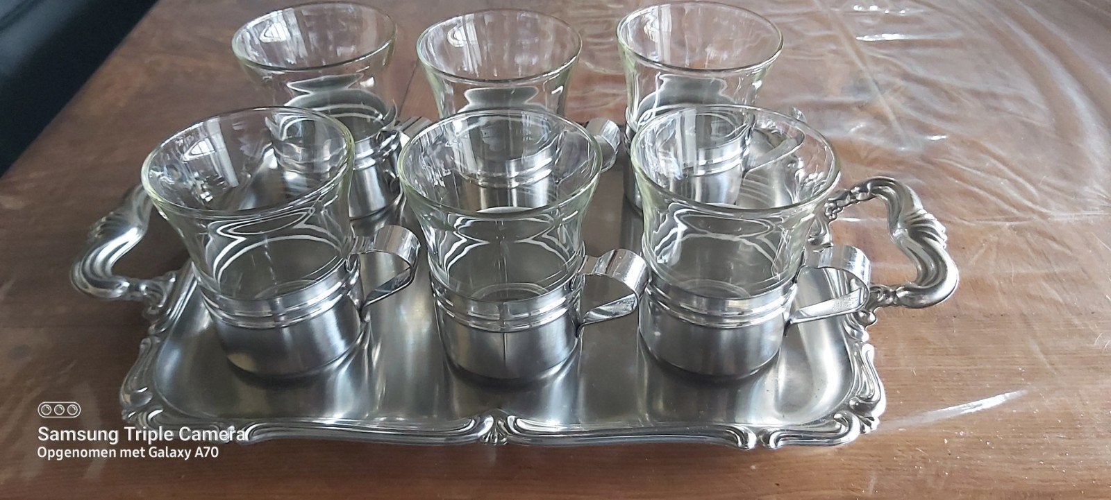 Dienblad met 6 theeglazen, Huis en Inrichting, Ophalen of Verzenden, Zo goed als nieuw, Dienblad