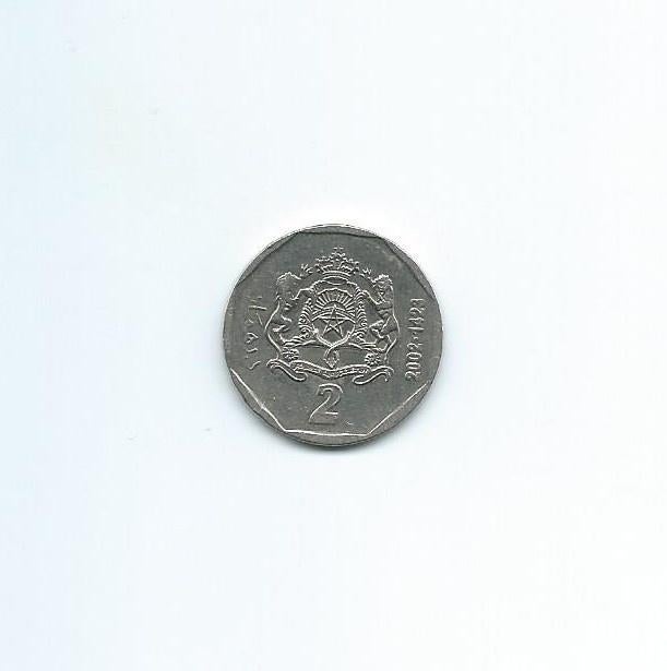 Marokko, 2 Dirhams AH1423(2002)., Ophalen of Verzenden, Overige landen, Losse munt
