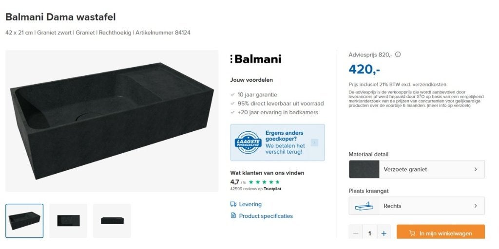 Balmani Dama wastafel - verzoete graniet, Ophalen, Nieuw, Wastafel