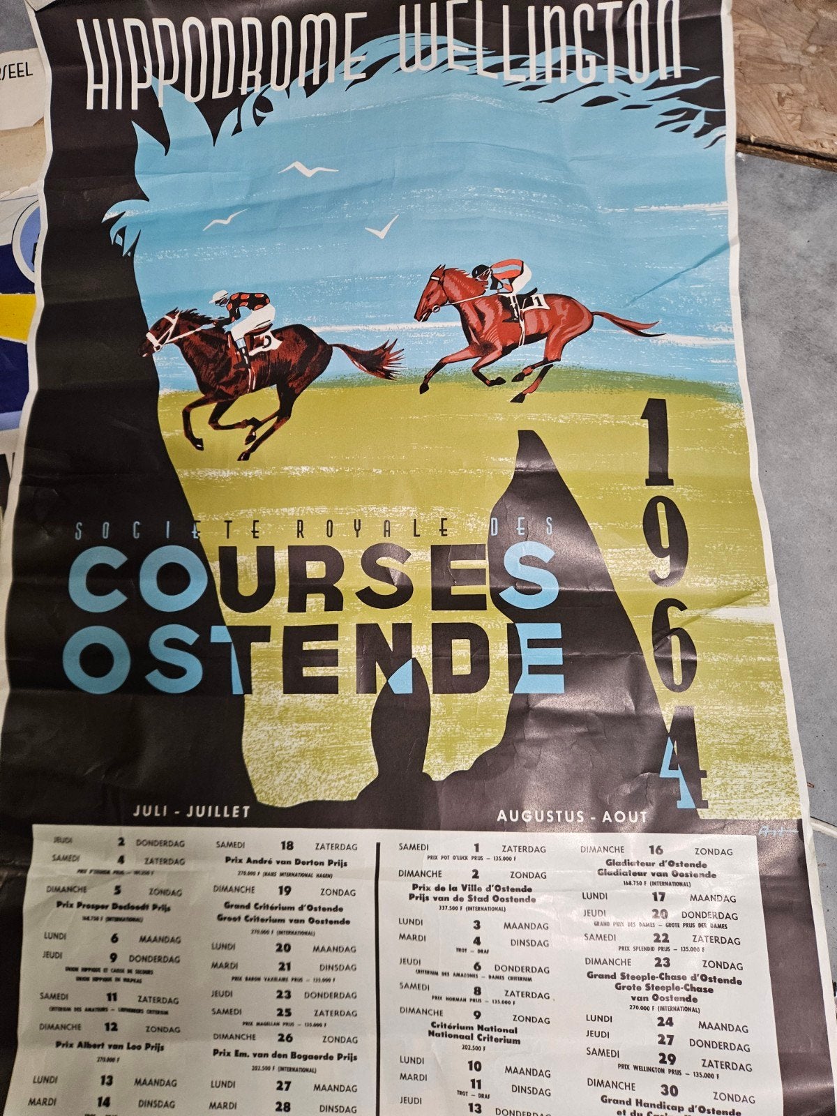 Oude affiche Oostende Hippodroom Wellington, Collections, Posters & Affiches, Envoi