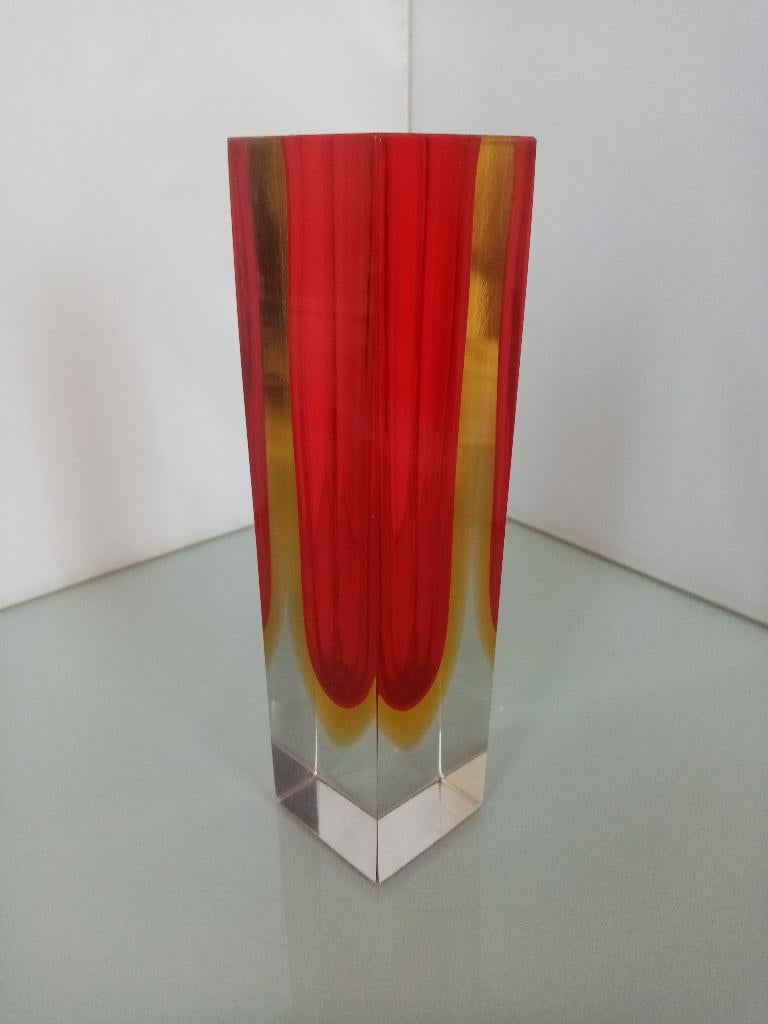 Vase carré en verre Murano Sommerso 1970s /20cm, Enlèvement ou Envoi