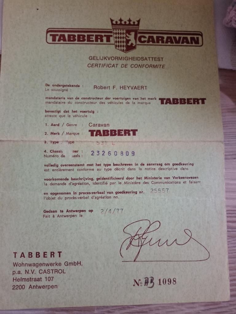 caravane ancienne : Tabbert 531 L, Tabbert, 5 à 6 mètres, Particulier, 2 lits séparés