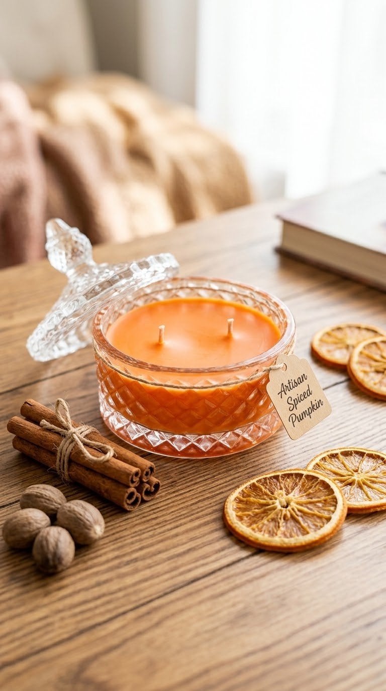 Handgemaakte Geurkaars - Pumpkin Spice - Glazen Pot, Enlèvement ou Envoi, Neuf, Verre, Bougie