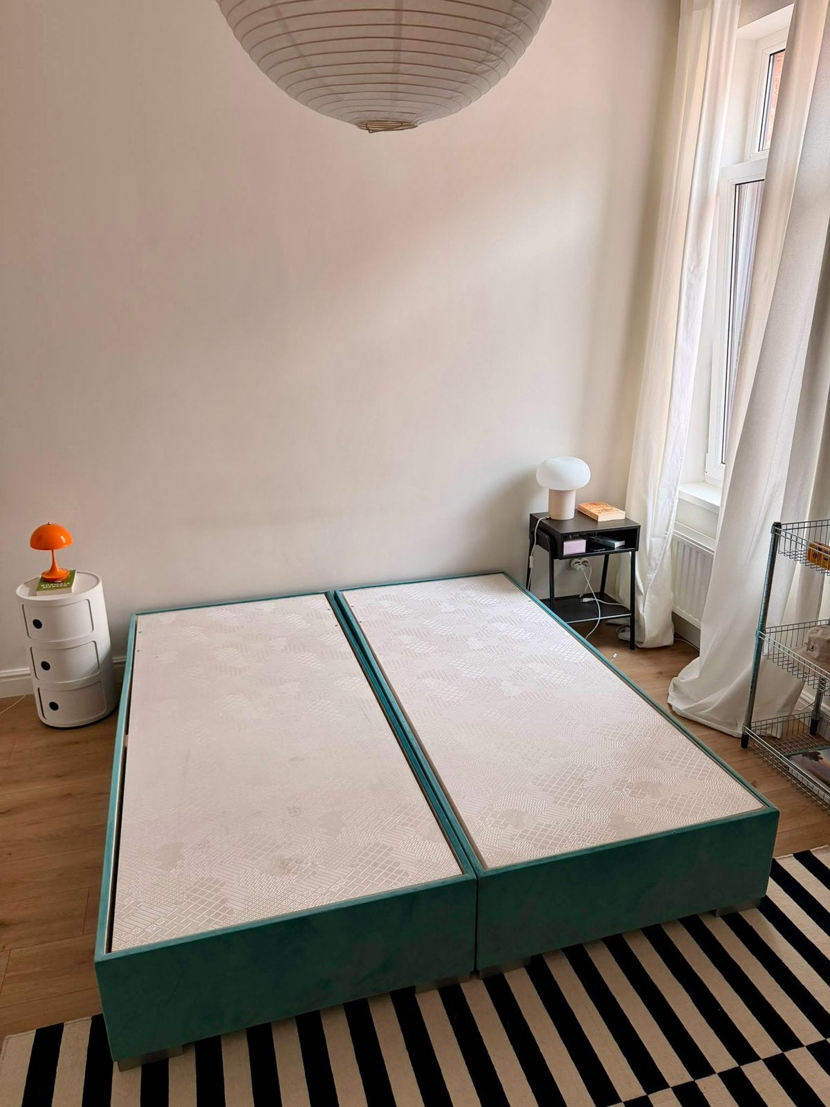 2x boxspring bed 90x200 cm - turquoise - met opbergruimte, Huis en Inrichting, Ophalen, Verstelbaar, 90 cm, Overige kleuren